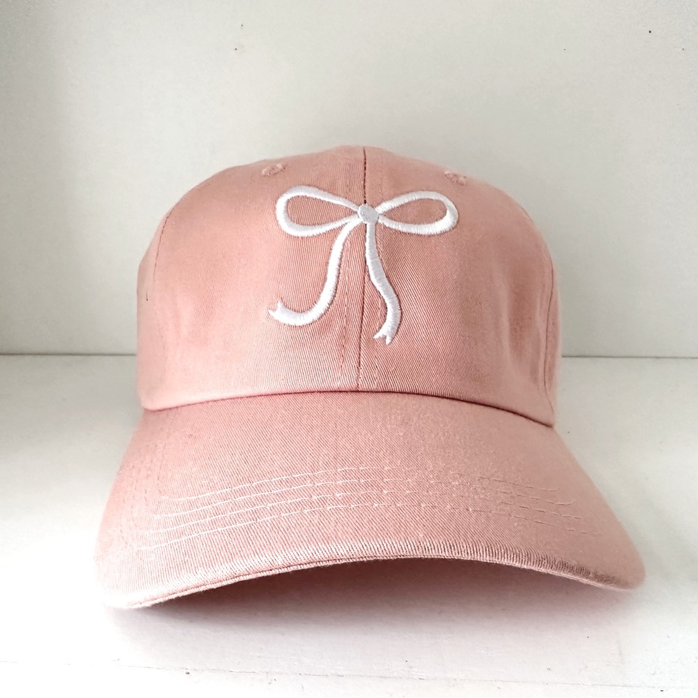 Pastel Pink W Bow Baseball Cap Hat Cottagecore Girly Preppy